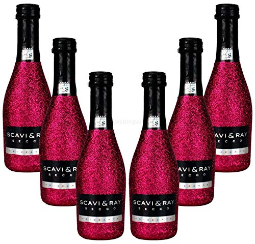 Scavi & Ray Secco Frizzante Piccolo 0,2l (10,5% Vol) Bling Bling Glitzerflasche in hot pink Aktion - 6 Stück (6x 0,2l = 1,2L) -[Enthält Sulfite] von Scavi & Ray-Scavi & Ray