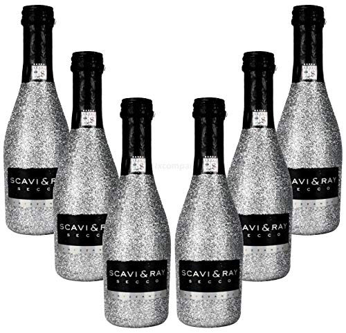 Scavi & Ray Secco Frizzante Piccolo 0,2l (10,5% Vol) Bling Bling Glitzerflasche in silber Aktion - 6 Stück (6x 0,2l = 1,2L) -[Enthält Sulfite] von Scavi & Ray