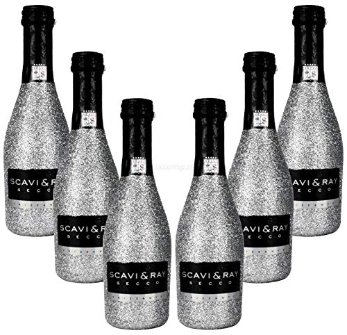 Scavi & Ray Secco Frizzante Piccolo 0,2l (10,5% Vol) Bling Bling Glitzerflasche in silber Aktion - 6 Stück (6x 0,2l = 1,2L) -[Enthält Sulfite] von Scavi & Ray-Scavi & Ray