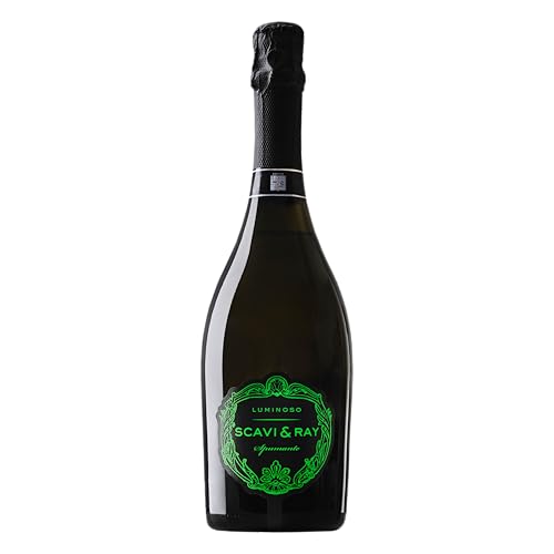 SCAVI & RAY Luminoso Spumante 0,75l extra trocken, fruchtig frischer Schaumwein aus Italien mit grün leuchtendem LED-Label, 11% Vol. Alkohol – perfekt für Events, Clubs & besondere Anlässe von Scavi & Ray