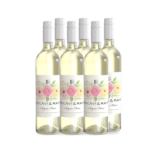 SCAVI & RAY Sogno Fiori Weißwein – 6 x 0,75L Glasflaschen – Limitierte Edition mit nummeriertem Etikett – Fruchtig-blumiger Sommerwein aus Italien – Perfekt für Terrasse, Picknick & leichte Gerichte von Scavi & Ray