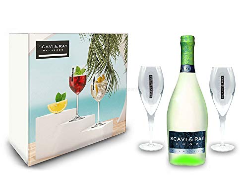 Scavi & Ray Giftbox Geschenkset - Scavi & Ray Hugo Aperitivo 0,75l (6% Vol) + 2x Flöten (10cl) -[Enthält Sulfite] von Scavi & Ray-Scavi & Ray