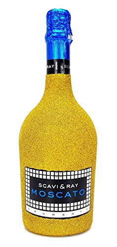 Scavi & Ray Moscato Spumante 0,75l (7,5% Vol) - Bling Bling Glitzer Glitzerflasche Flaschenveredelung für besondere Anlässe - Gold -[Enthält Sulfite] von Scavi & Ray