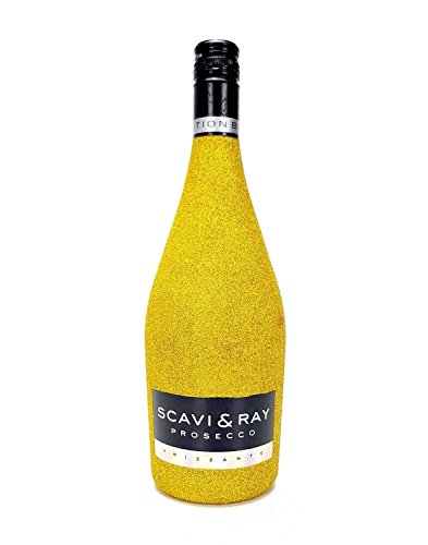 Scavi & Ray Prosecco Frizzante 0,75l (10,5% Vol) - Bling Bling Glitzer Glitzerflasche Flaschenveredelung für besondere Anlässe - Gold -[Enthält Sulfite] von Scavi & Ray