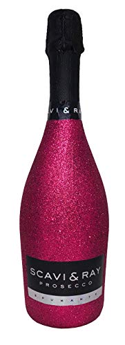 Scavi & Ray Prosecco Frizzante 75cl (10,5% Vol) - Bling Bling Glitzer Glitzerflasche Flaschenveredelung für besondere Anlässe - Hot Pink -[Enthält Sulfite] von Scavi & Ray