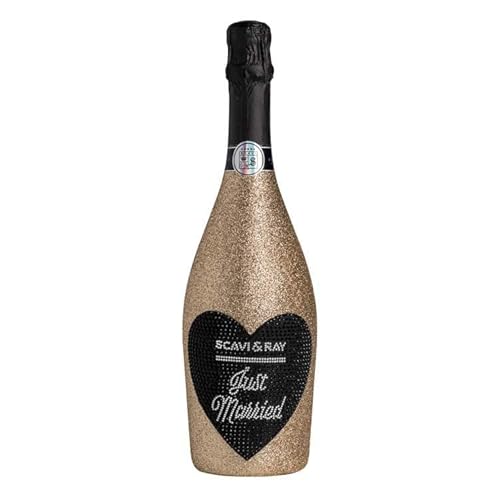 Scavi & Ray Prosecco Spumante Glitzerflasche mit Strasssteinen veredelt und Schriftzug "Just Married" - Das perfekte Hochzeitsgeschenk (1 x 0.75 l) von Scavi & Ray