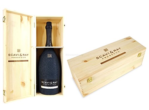 Scavi & Ray Prosecco Spumante Magnum 3l (11% Vol) Bling Bling Glitzerflasche Schwarz + Holzbox Holzkiste -[Enthält Sulfite] von Scavi & Ray