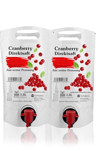 Cranberry Direktsaft 2 x 1,5L SuperPouch Bag-in-Box / 3 Liter 100% Cranberry von Schäfers