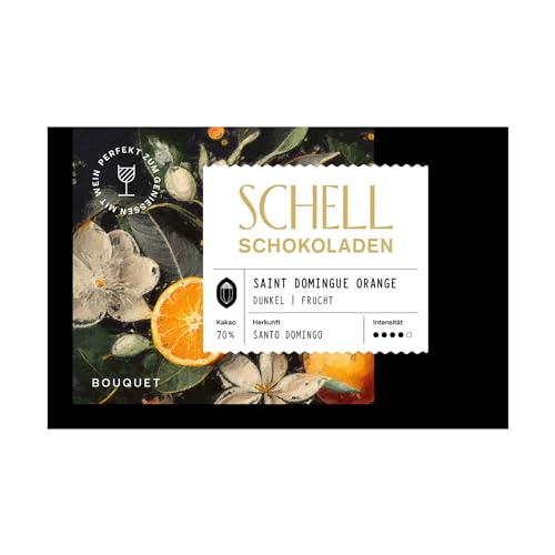 Schell Schokoladen Dunkle Schokolade – Saint Domingue Orange - Edel Schokolade aus 70% Trinitario-Kakao mit Orangenzesten & Krokant, Vegan, Handarbeit, Glutenfrei, 50g von SCHELL SCHOCOLADEN