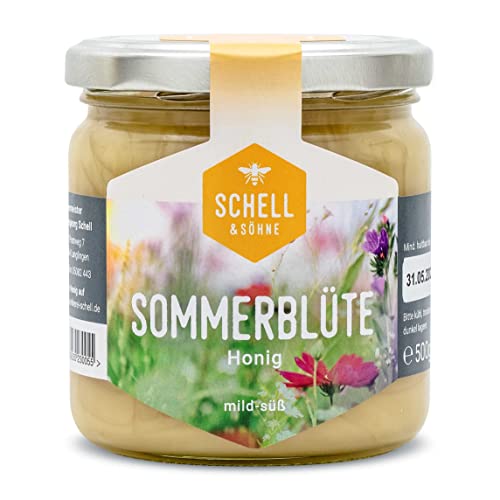 Deutscher Sommerblütenhonig 500g - Imkerei Schell - Portionsglas cremig gerührter Honig aus eigener Produktion - 100% Deutscher Honig von Schell & Söhne