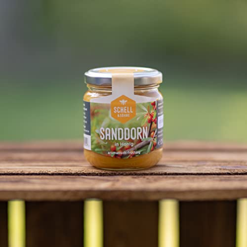 Sanddorn in Honig 250g - natürliches Vitamin C - Imkerei Schell - cremig gerührter Honig aus eigener Produktion - 100% Deutscher Honig von Schell & Söhne