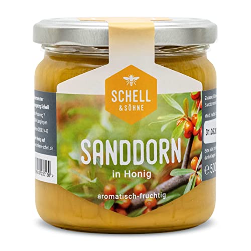 Sanddorn in Honig 500g - natürliches Vitamin C - Imkerei Schell - cremig gerührter Honig aus eigener Produktion - 100% Deutscher Honig von Schell & Söhne