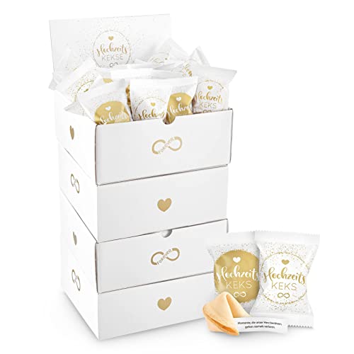 100er Box Hochzeits-Kekse (4 x hübsche 25er Aufsteller) | Glückskeks Hochzeiten als Hochzeitsdeko oder für die Candybar| frisch gebackene und vegane Idee für jeden Weddingplanner & made in Germany von Scherzboutique