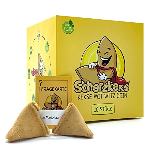 Scherzkeks 10er Box | 10 Kekse mit Scherzfrage & Antwort im Glückskeks, Lustige Geschenkidee Made in Germany, für Geburtstage, JGA, Familienfeiern, Weihnachten, Silvester von Scherzkeks