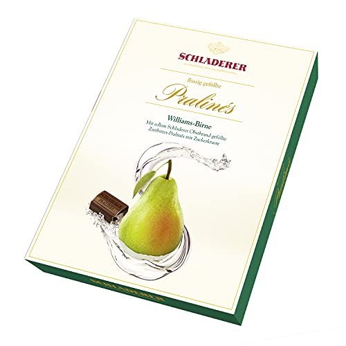 RCP Schladerer Pralinés Williams Birne – 1 x 310 g – Alkoholhaltige Pralinen aus Zartbitter-Schokolade mit Zuckerkruste und flüssiger Füllung RCP Schladerer Pralinés Williams Birne – 1 x 310 g – Alkoholhaltige Pralinen aus Zartbitter-Schokolade mit Zuckerkruste und flüssiger Füllung von Schladerer Pralinés
