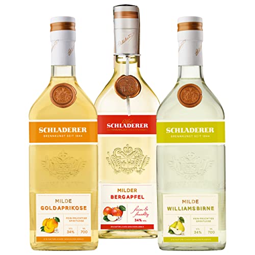 Digestif Set - Die Feinen Milden von Schladerer - Tasting-Set mit Goldaprikose, Bergapfel & Williamsbirne - Spirituose (3 x 700 ml) von Schladerer
