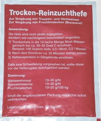 Trockenhefe 20g für ca 75L Weisswein 111 von Schlag