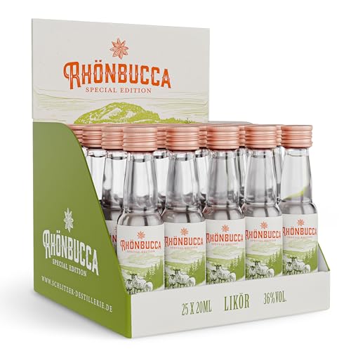 Rhönbucca Anis Likör Minis 25x0,02l (36% vol.) – Exquisite Bergwiesenkräuter, entflammbar im Glas, vielseitig einsetzbar – Perfekt für jede Gelegenheit von Schlitzer Destillerie