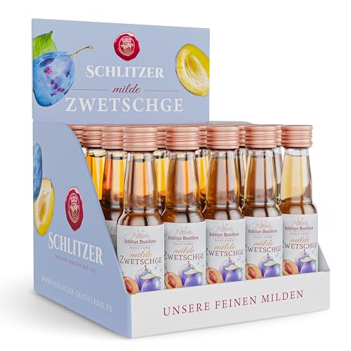 Schlitzer Milde Zwetschge Obstbrand Minis – 35% Vol., 25 x 0,02l – Regionale Fruchtgenuss aus dem Vogelsberg und dem Rhöner Land von Schlitzer Destillerie