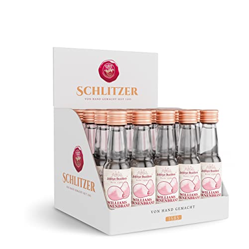 Schlitzer Williams Christ-Birnen-Brand Minis 40% vol. (25x 0,02 l) – Hochwertiger Obstbrand aus vollreifen Williams-Christ-Birnen, fruchtig & mild, ideal als Digestif, Geschenk oder für unterwegs von Schlitzer Destillerie