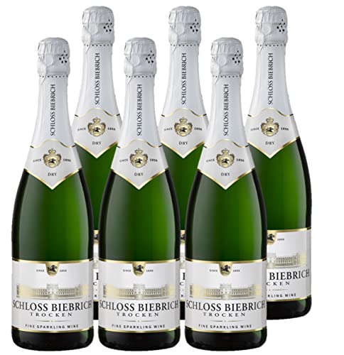 Schloss Biebrich Sekt Trocken (6 x 0,75 l) Trockener Sekt mit angenehmer Frische und ausgewogenem Fruchtspiel, Aromen von feiner Frucht und Birne, feinperlige, langanhaltende Perlage von Schloss Biebrich