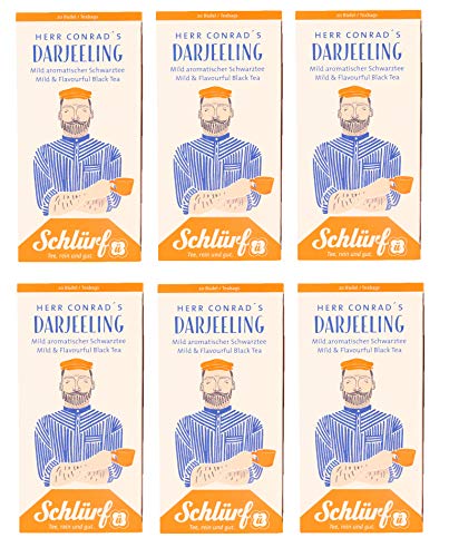 6 x Schlürf Büdel Bio Darjeeling Tee | 120 Teebeutel | Sorte Herr Conrad | Spenderbox | Schwarztee | Darjeeling Schwarzer Tee im Tee Beutel einzeln verpackt | 240 g 6 x Schlürf Büdel Bio Darjeeling Tee | 120 Teebeutel | Sorte Herr Conrad | Spenderbox | Schwarztee | Darjeeling Schwarzer Tee im Tee Beutel einzeln verpackt | 240 g von Schlürf