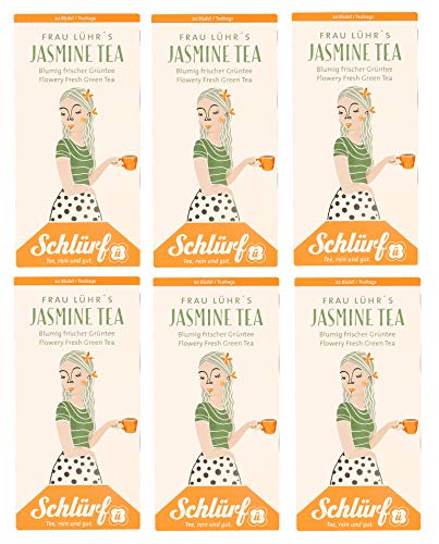 6 x Schlürf Büdel Bio Grüner Tee mit Jasminblüten | 120 Teebeutel | Sorte Frau Lührs | Spenderbox | Grüntee | Grün Tee im Tee Beutel einzeln verpackt | 210 g von Schlürf