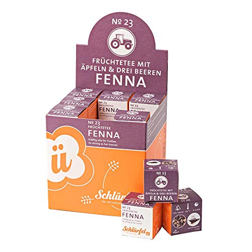 Schlürf Früchtetee "Fenna" No. 23, Schlürfel Bio-Früchtetee mit Äpfeln und drei Beeren, Display mit 27 Pyramiden-Teebeuteln in Würfeln einzeln verpackt, 81g (27 x 3g) von Schlürf