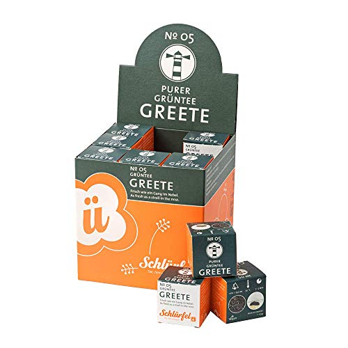 Schlürf Grüntee "Greete" No. 5, Schlürfel Bio-Grüntee, Display mit 27 Pyramiden-Teebeuteln in Würfeln einzeln verpackt, 67,5g (27 x 2,5g) von Schlürf