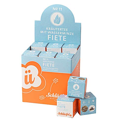 Schlürf Kräutertee "Fiete" No. 11, Schlürfel Bio-Kräutertee mit Wasserminze, Display mit 27 Pyramiden-Teebeuteln in Würfeln einzeln verpackt, 45,9g (27 x 1,7g) von Schlürf