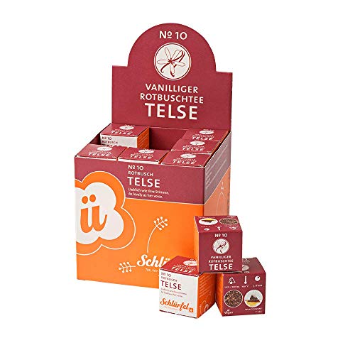 Schlürf Rotbuschtee "Telse" No. 10, Schlürfel Bio-Rotbuschtee mit Vanille, Display mit 27 Pyramiden-Teebeuteln in Würfeln einzeln verpackt, 67,5g (27 x 2,5g) von Schlürf