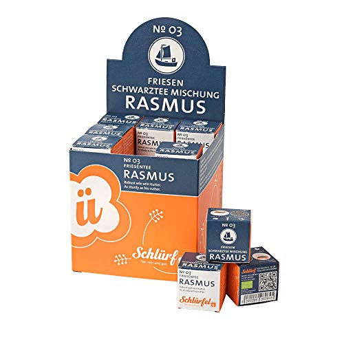 Schlürf Schwarztee "Rasmus" No. 3, Schlürfel Bio-Schwarztee Friesenmischung, Display mit 27 Pyramiden-Teebeuteln in Würfeln einzeln verpackt, 67,5g (27 x 2,5g) von Schlürf