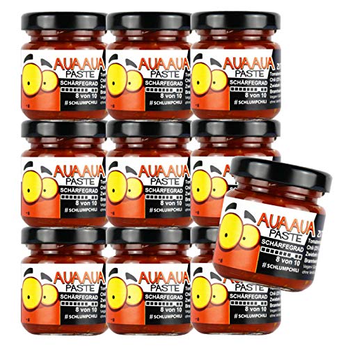 Schlump-Chili⎥10x AUAAUA® Original sehr scharfe Habanero Chili Paste mit Ingwer Set im Glas (10 x 90g) von Schlump-Chili