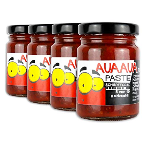 Schlump-Chili AUA AUA® XL Habanero Chili Paste mit Ingwer im 4er Set Viererpack (4 x 90g) von Schlump-Chili