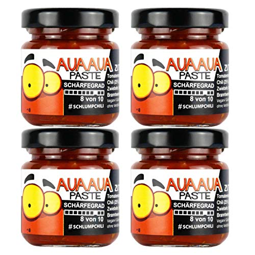 Schlump-Chili⎥4x AUAAUA® Original sehr scharfe Habanero Chili Paste mit Ingwer Set im Glas (4 x 35g) von Schlump-Chili