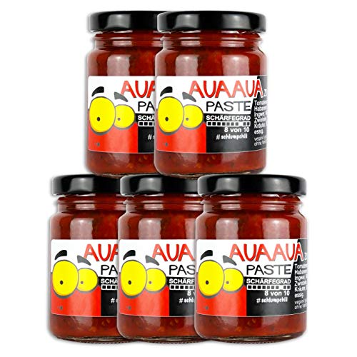 Schlump-Chili AUA AUA® XL Habanero sehr scharfe Chili Paste mit Ingwer im 5er Set Fünferpack (5 x 90g) von Schlump-Chili