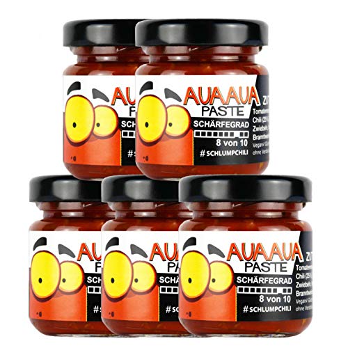 Schlump-Chili⎥5x AUAAUA® Original sehr scharfe Habanero Chili Paste mit Ingwer Set im Glas (5 x 35g) von Schlump-Chili