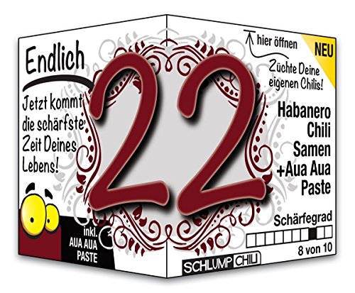 Schlump-Chili⎥Endlich 22 - das witzige scharfe Geburtstagsgeschenk. Eine originelle Geschenkidee zum 22. Geburtstag für junge Männer und Frauen von Schlump-Chili