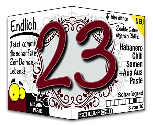 Schlump-Chili⎥Endlich 23 - das witzige scharfe Geburtstagsgeschenk. Eine originelle Geschenkidee zum 23. Geburtstag für Männer und Frauen von Schlump-Chili