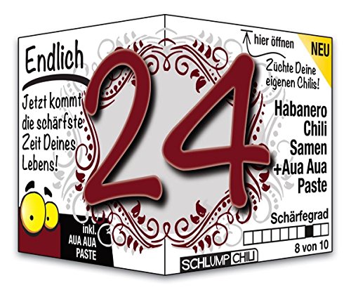 Schlump-Chili⎥Endlich 24 - das witzige scharfe Geburtstagsgeschenk. Eine originelle Geschenkidee zum 24. Geburtstag für junge Männer und Frauen von Schlump-Chili®