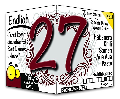 Schlump-Chili⎥Endlich 27 - das witzige scharfe Geburtstagsgeschenk. Eine originelle Geschenkidee zum 27. Geburtstag für junge Männer und Frauen von Schlump-Chili