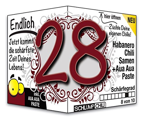 Schlump-Chili⎥Endlich 28 - das witzige scharfe Geburtstagsgeschenk. Eine originelle Geschenkidee zum 28. Geburtstag für Männer und Frauen von Schlump-Chili