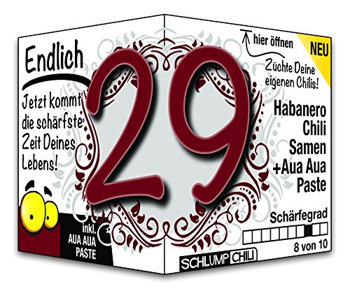 Schlump-Chili⎥Endlich 29 - das witzige scharfe Geburtstagsgeschenk. Eine originelle Geschenkidee zum 29. Geburtstag für Männer und Frauen von Schlump-Chili