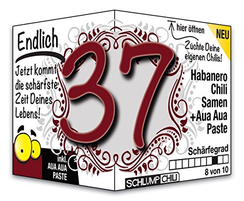 Schlump-Chili⎥Endlich 37 - das witzige scharfe Geburtstagsgeschenk. Eine originelle Geschenkidee zum 37. Geburtstag für Männer und Frauen von Schlump-Chili