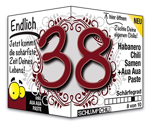 Schlump-Chili⎥Endlich 38 - das witzige scharfe Geburtstagsgeschenk. Eine originelle Geschenkidee zum 38. Geburtstag für Männer und Frauen von Schlump-Chili