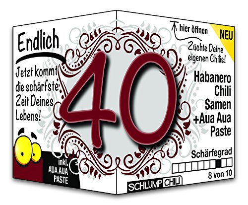 Schlump-Chili⎥Endlich 40 - das witzige scharfe Geburtstagsgeschenk. Eine originelle Geschenkidee für Männer und Frauen von Schlump-Chili®
