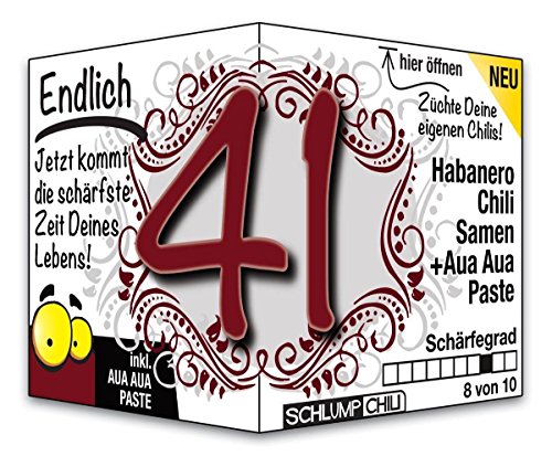 Schlump-Chili⎥Endlich 41 - das witzige scharfe Geburtstagsgeschenk. Eine originelle Geschenkidee zum 41. Geburtstag für Männer und Frauen von Schlump-Chili