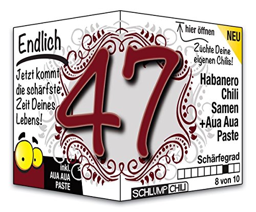 Schlump-Chili⎥Endlich 47 - das witzige scharfe Geburtstagsgeschenk. Eine originelle Geschenkidee zum 47. Geburtstag für Männer und Frauen von Schlump-Chili