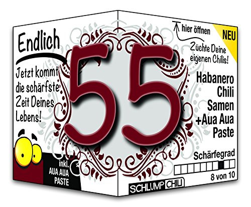 Schlump-Chili⎥Endlich 55 - das witzige scharfe Geburtstagsgeschenk. Eine originelle Geschenkidee zum 55. Geburtstag für Männer und Frauen von Schlump-Chili