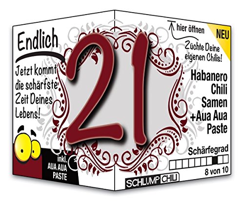Schlump-Chili⎥Endlich 21 - das witzige scharfe Geburtstagsgeschenk. Eine originelle Geschenkidee zum 21. Geburtstag für junge Männer und Frauen von Schlump-Chili®